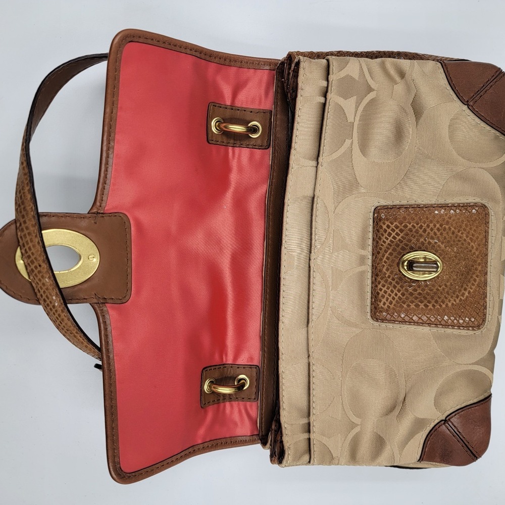 Vintage Coach J0969-14504 Peyton Beige Signature Sateen Brown snake Skin Y2k - Picture 7 of 14